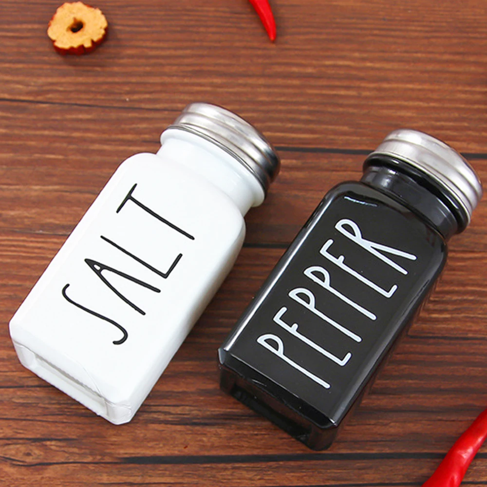 

Стеклянная бутылка для приправ, современная черно-белая бутылка с распылителем, 2 предмета, шейкер для соли и перца для барбекю, кухонная утв...