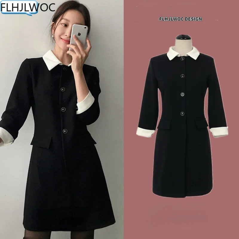 

Little Black Dress French Style Design Hot Sales Women Elegant Three-Quarter Sleeves Small Feminine Mini Vestidos