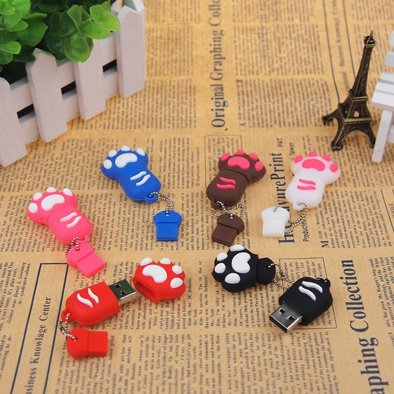 Супер милый мультфильм кошка коготь USB флэш накопитель цветной Cle 32 Гб 64 Pendrive 2 0