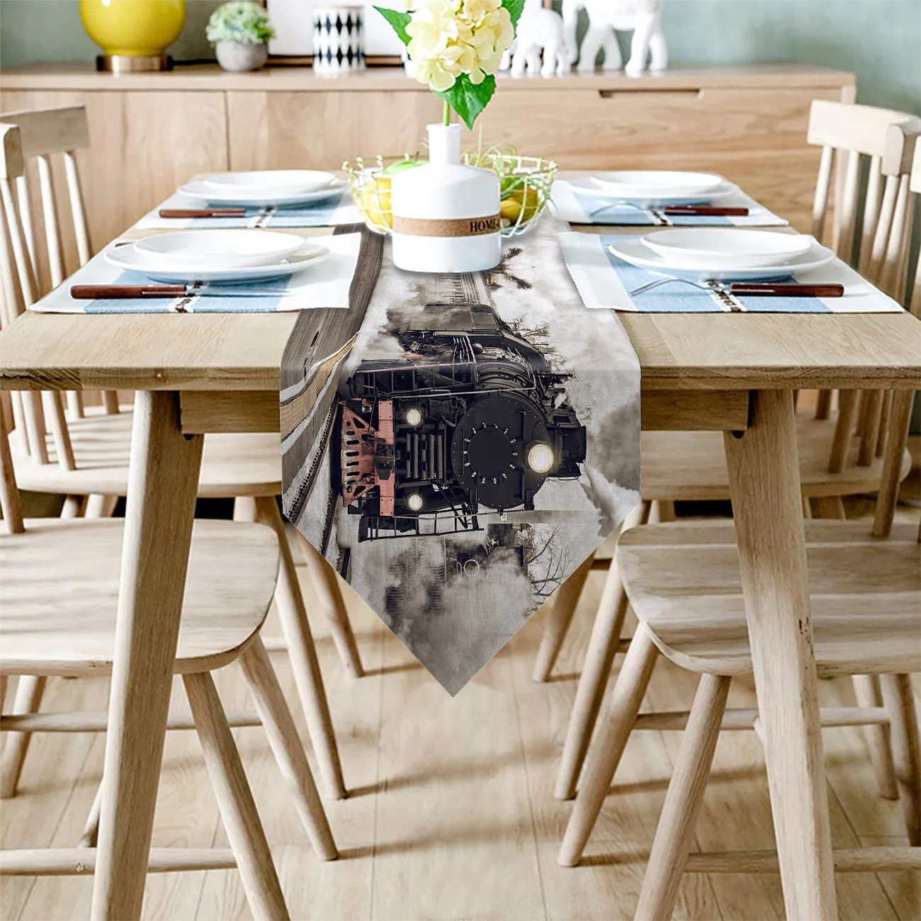 The Steam Age Of Old Trains Table Runners Modern Kitchen Decor Flag Tablecloth Placemat Hotel Home Runner | Дом и сад