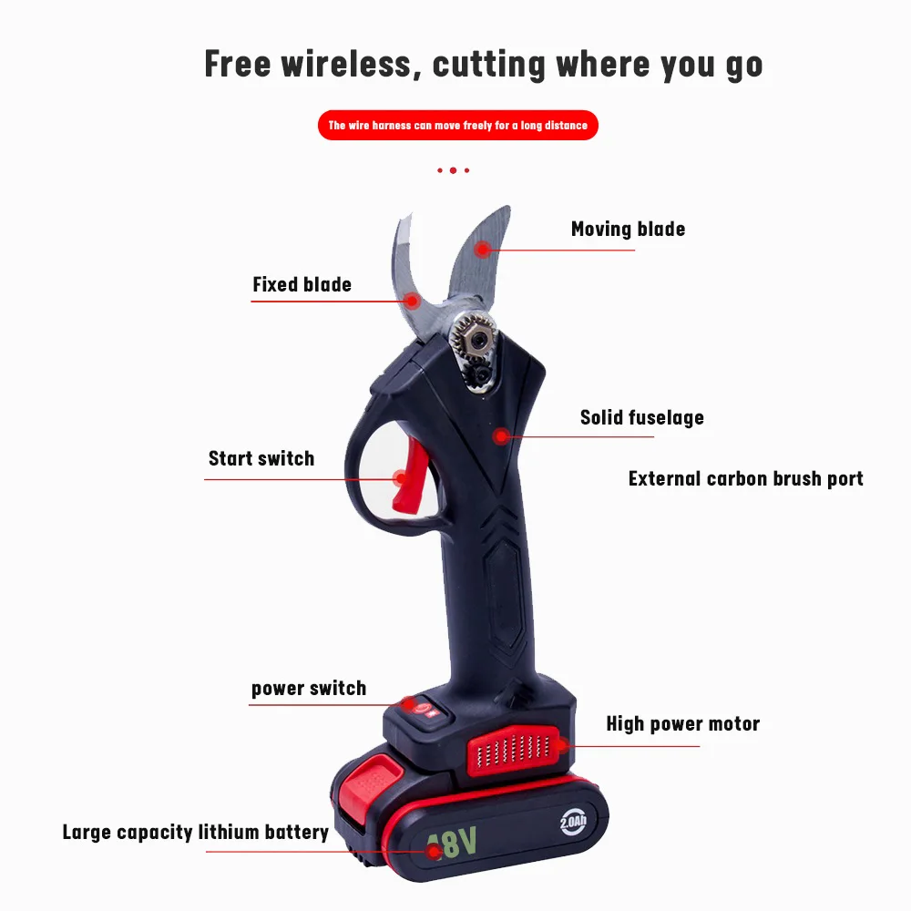 

Cordless Pruner 48V 6500mAh Lithium-ion Pruning Shear 2.5cm 110/220V Cordless Electric Fruit Tree Branches Cutte Garden Tools