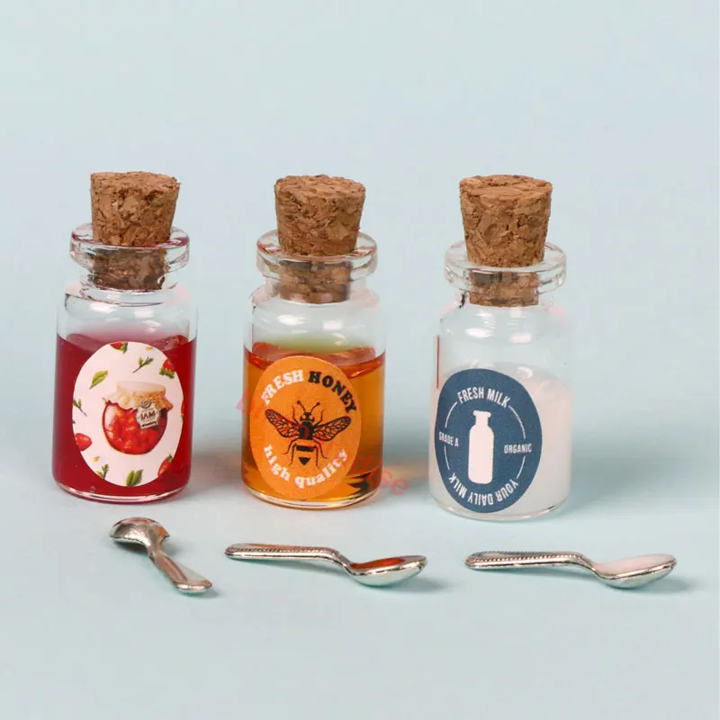 

Miniature Dollhouse Food Mini Simulation Milk Honey Jam Play Kitchen Accessories Toy For blyth Pullip OB11 Dolls Barbie House