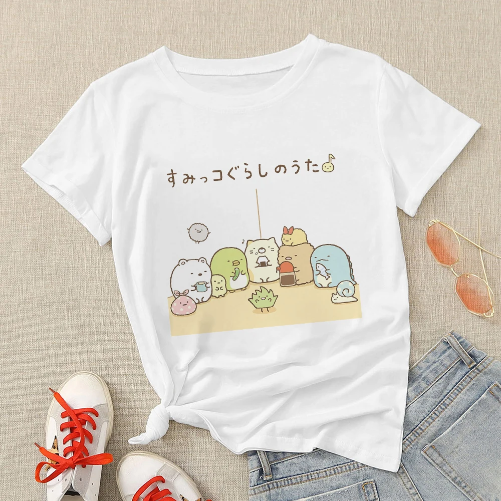 

2021 Women T Shirts Small Animals Afternoon Tea Printed Short Sleeve Minimalism Cartoon Y2k Fashion Popular Clothes Hipster
