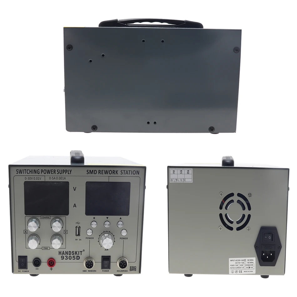 HANDSKIT 9305D SMD паяльная станция фена и паяльник для подключения к DC Питание для детей, на возраст от 0 до 30V 0-5A USB 5V 2A 4-в-1 паяльная станция