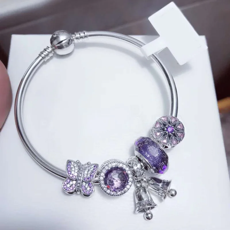 Keris Store High Quality 1:1 100%925 Sterling Silver Purple Pearl Bell Bracelet Free Shipping |