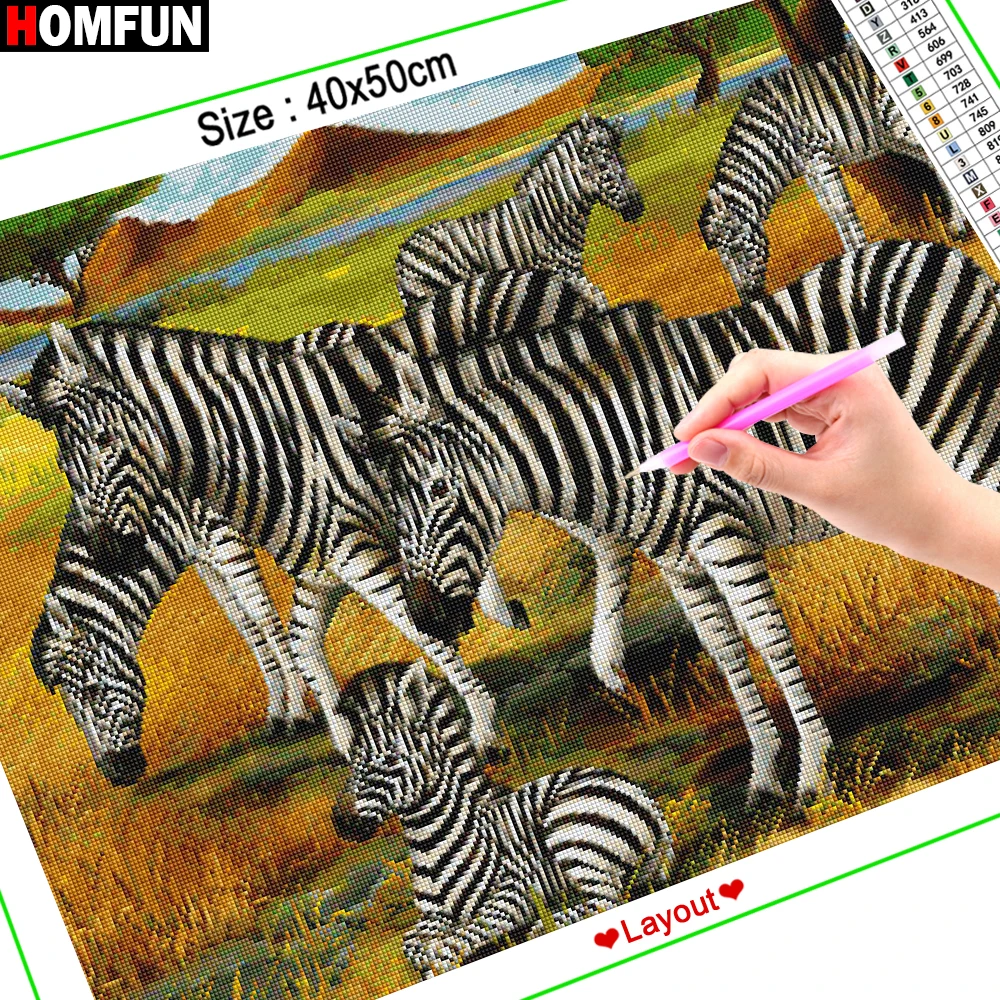 Алмазная живопись HOMFUN вышивка крестиком 5D Зебра прерий животное