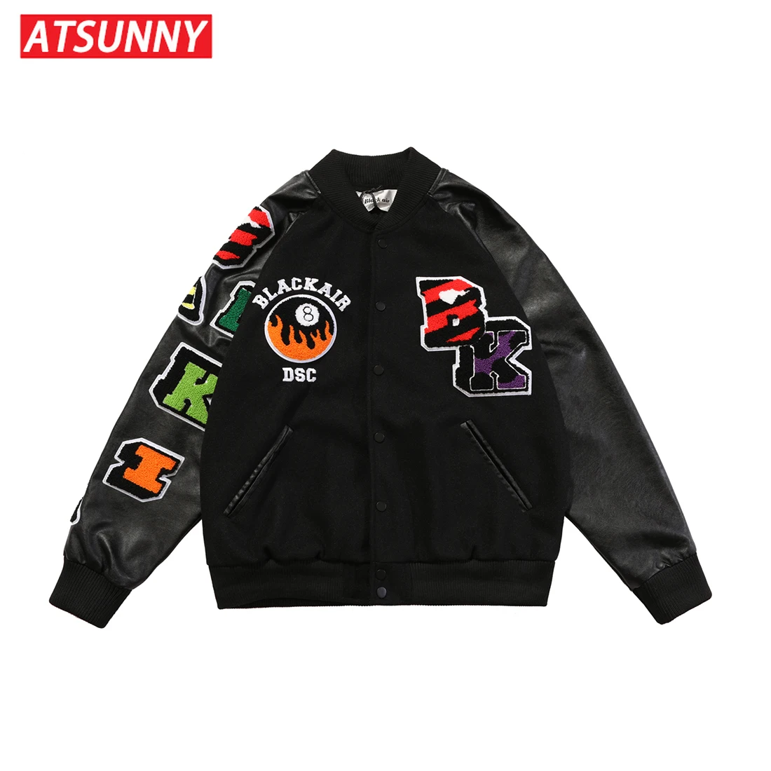 ATSUNNY Hip Hop Baseball Jacket Harajuku Retro Varsity Jacket Casual Mens cotton Jacket Fashion Coat Streetwear Tops windbreaker