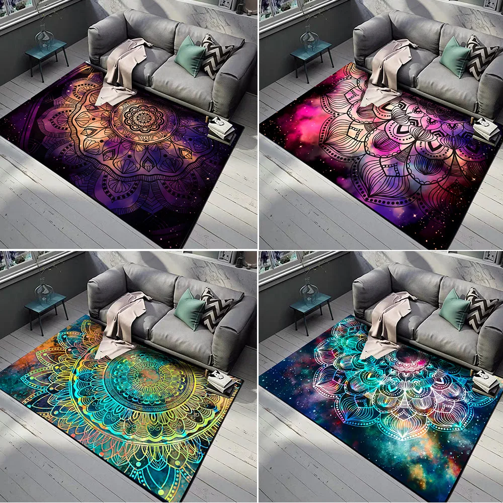 

Nordic Colorful Sky Mandala large Carpet Living Room Gorgeous Mat Girl Bedroom Rug Floral Carpet beside sofa table Floor doormat