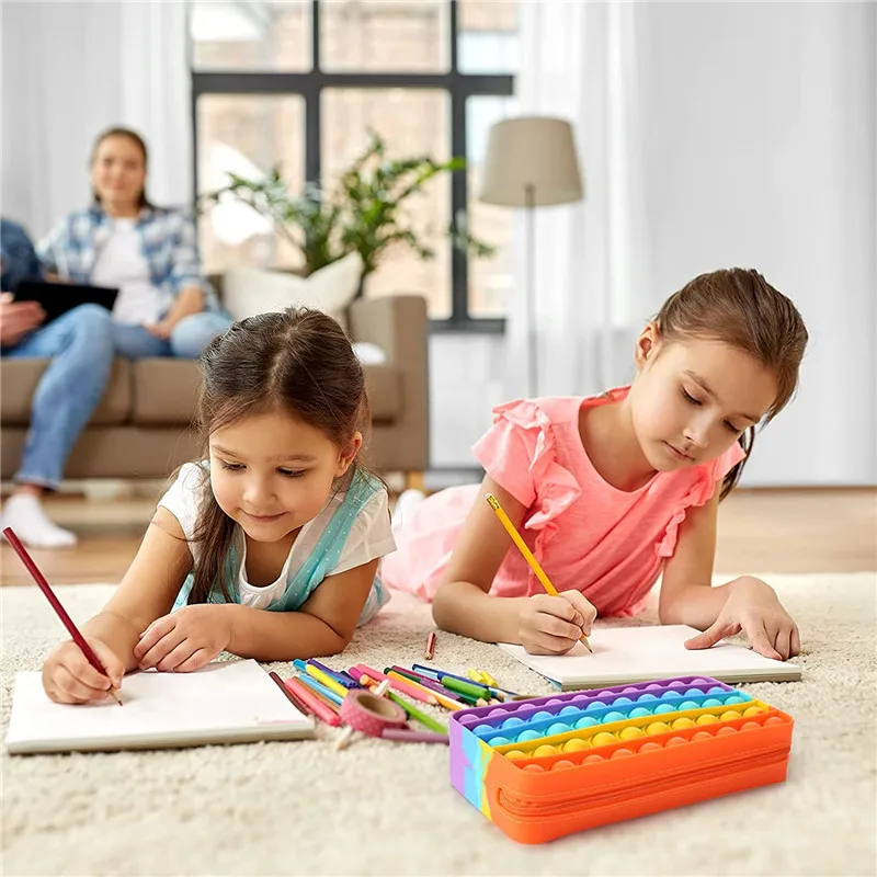 Agrotera 10 Pieces Soft Silicone Pencil Case Box Pouch Fidget Sensory Large Capacity Storage Bag Toy for School Kids Girls Boys |