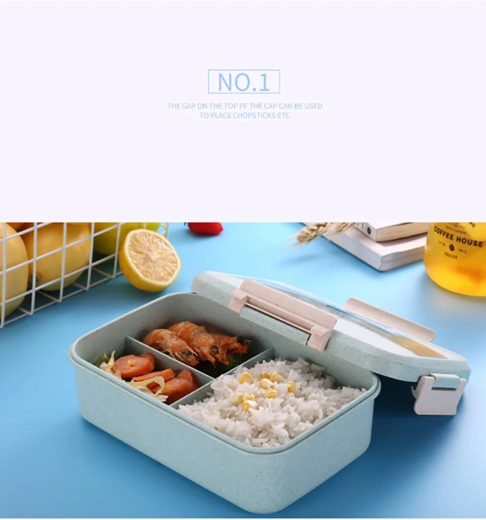 Bento Ланч-бокс для детей с ложкой палочки для еды контейнер герметичный BPA бесплатно Пшеничная солома набор посуды Экологичная коробка для еды