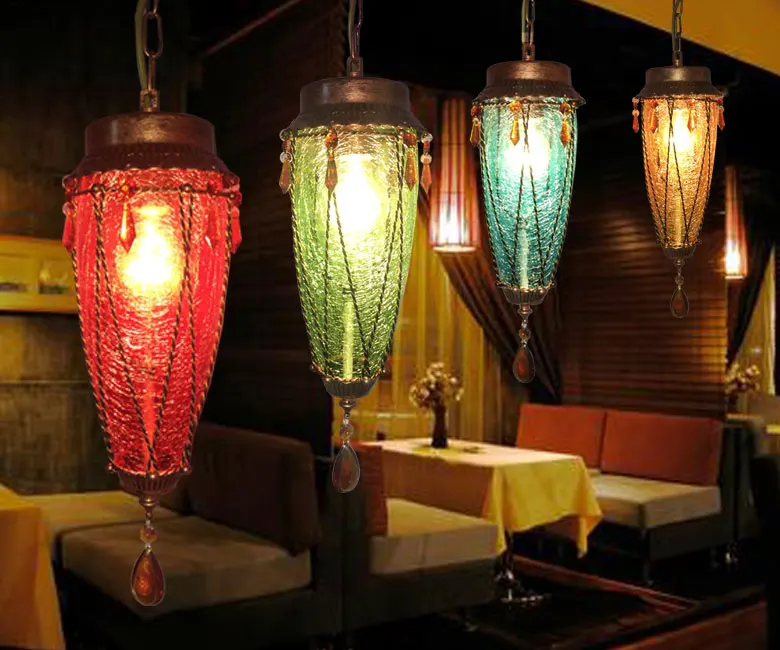 

Mediterranean Bohemian Chandelier Stained Glass Chandelier Cafe Corridor Aisle Bar Table Lamp Dinning Room Lights LED