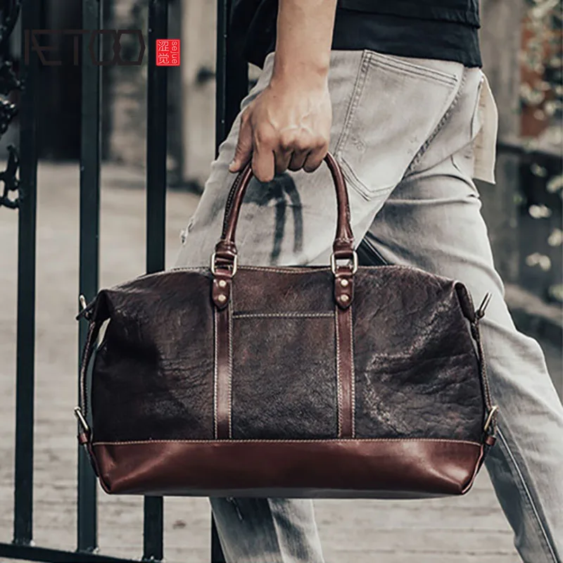 AETOO винтажная ручная плиссированная мужская сумка на шпильках наголовная яловая