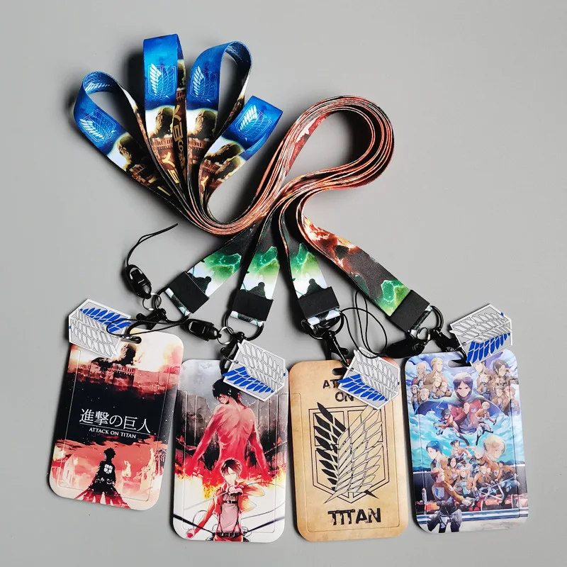

20pcs/lot J3004 Anime Attacking Giant Necklack Lanyard Key Gym Strap Multifunction Mobile Phone With Card Holder Cover For Fans