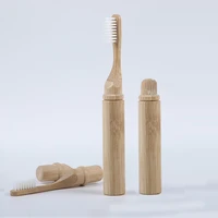 dropshipping portable compact folding bamboo toothbrush with replacement brush head travel camping hiking outdoor easy to take