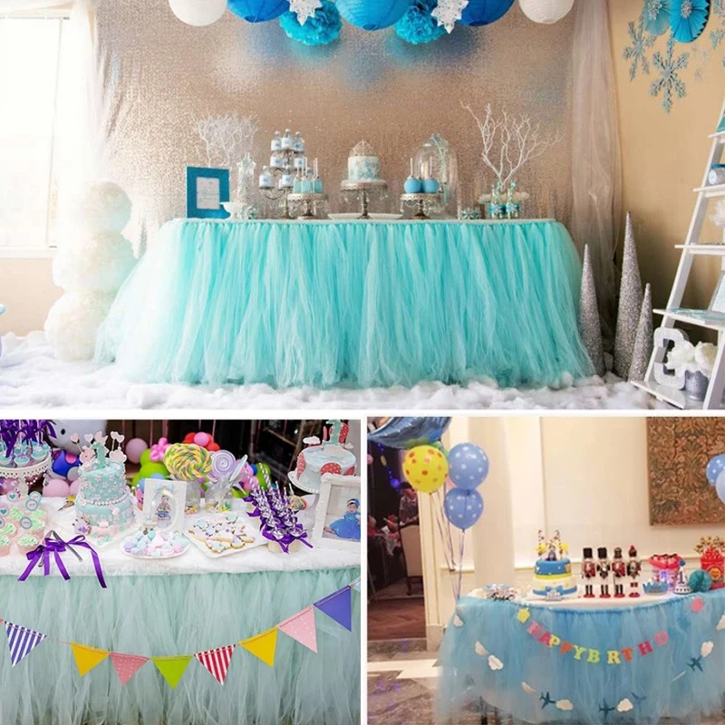 

22m Long Fluffy Tutu Gauze Table Skirt Mesh Gauze Birthday Party Dessert Table Wedding Sign-in Table Tablecloth Party Supplies