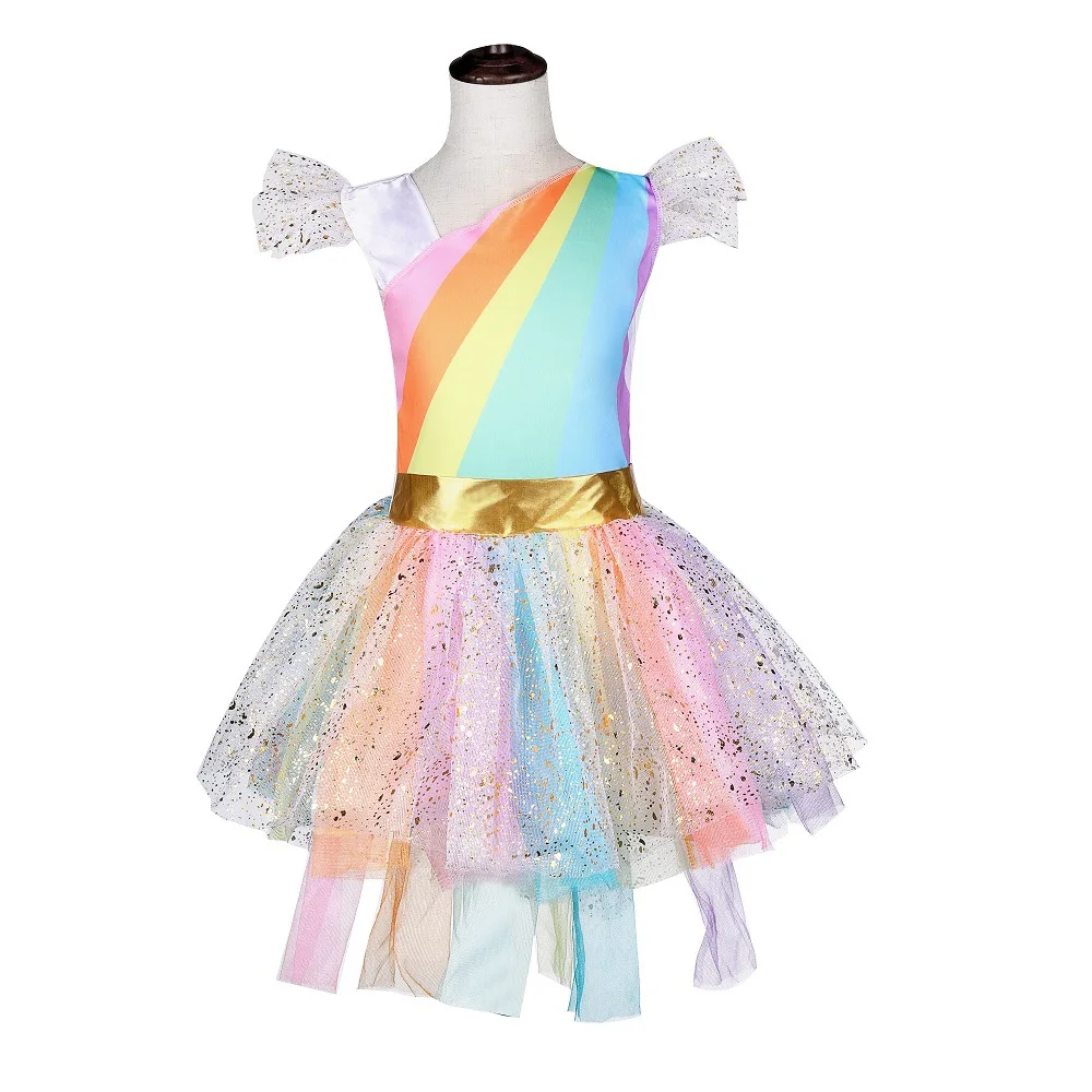 Радужное платье-пачка с повязкой на голову и крыльями для девочек костюм дня