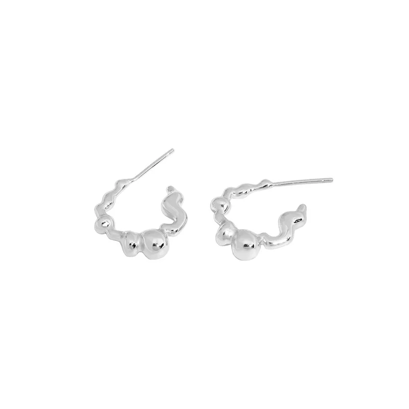 

CH-1078 Simple design sense wild geometric irregular convex surface C-shaped S925 sterling silver stud earrings