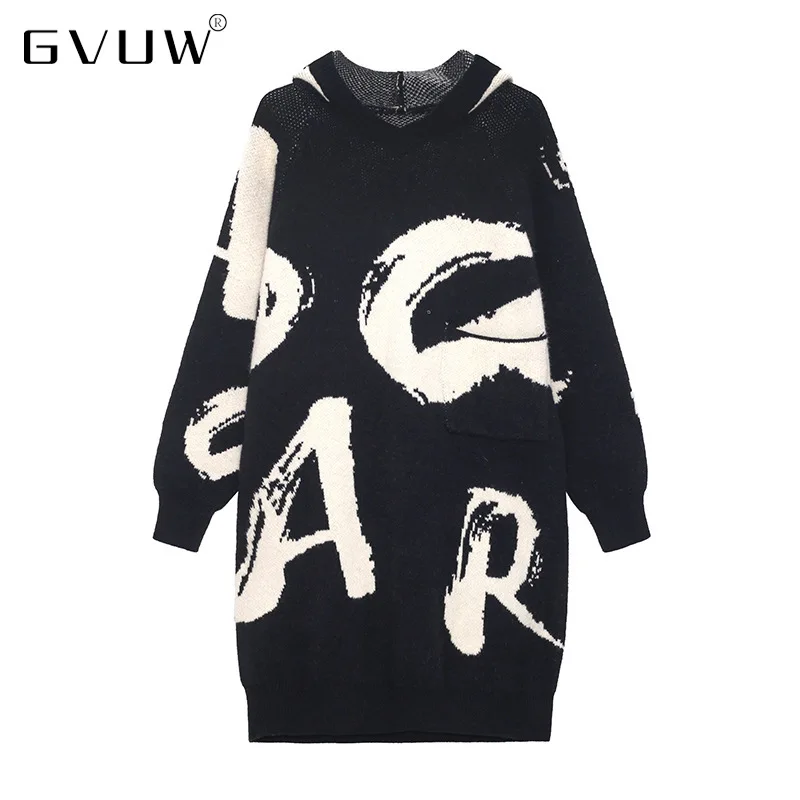 

Вязаный свитер GVUW для женщин, новинка 2021, пуловер средней и длинной длины с капюшоном, свободный свитер, пальто, Женское зимнее утепленное пл...