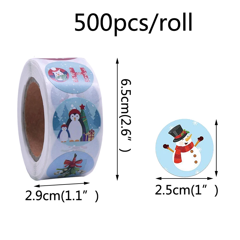 

500Pcs/roll Round Christmas Sticker Snowman Santa Claus Seal Label Sticker Home Wedding Brithday Party Candy Xmas Gift Box Decor