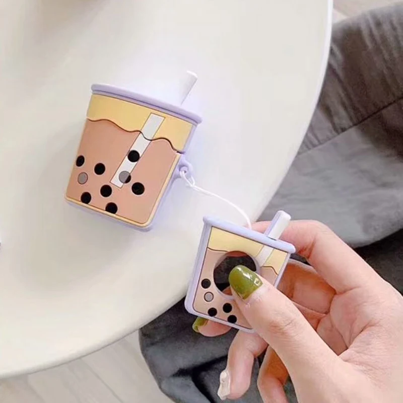 PP Для гарнитура для airpods чехол мультфильм милый мягкий молочный шарик чай Boba бутылка для напитков мягкий силиконовый защитный чехол с кольцом на палец - Цвет: PP