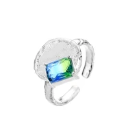 new fashion geometric irregular square gradient crystal rhinestone zircon metal opening adjustable ring for women accessories