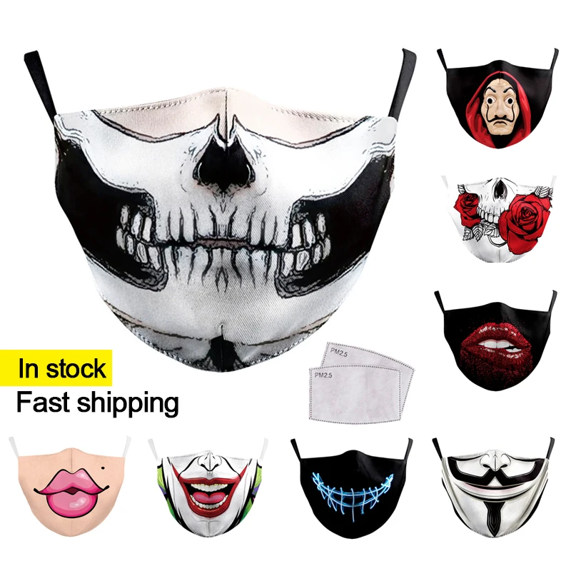 Модная хлопковая черная смываемая маска PM2.5 с фильтром из активированного угля