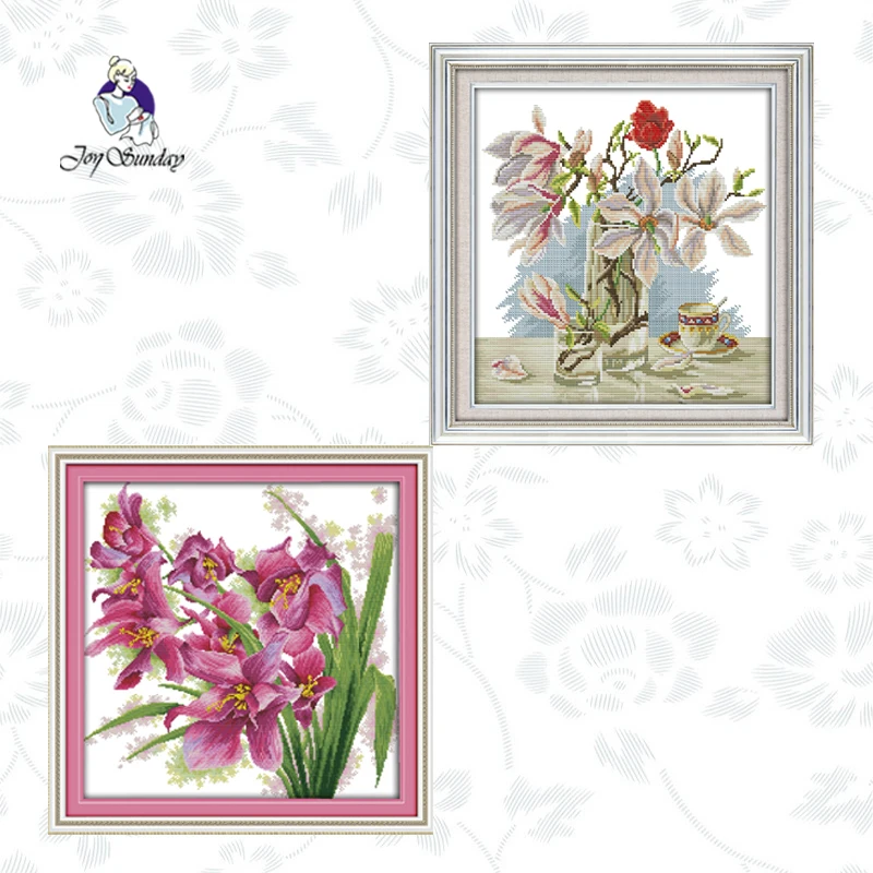 

Joy Sunday Orchid Flowers Pattern Cross Stitch Kit 11CT 14CT Counted Printed On Canvas Embroidery Handmade Needlework Gifts Sets