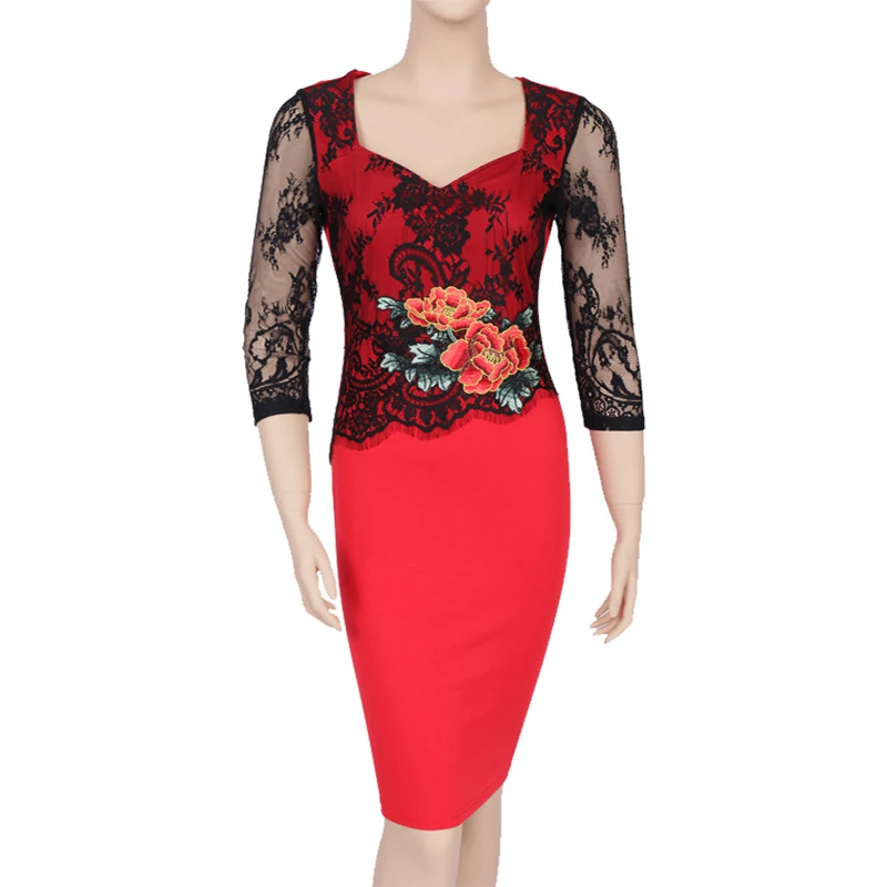 MISSJOY 2019 Осеннее женское платье большого размера с вышивкой элегантное деловое