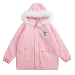 Женское зимнее длинное пальто Merry Pretty, розовое толстое пальто с капюшоном, в японском стиле, оверсайз