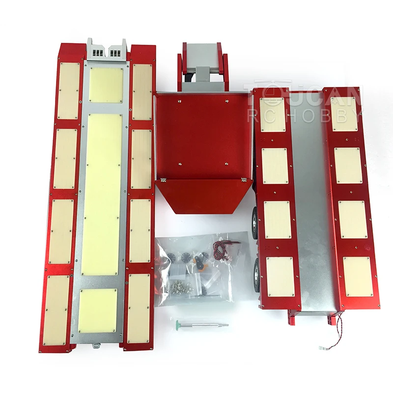 

1/14 металлический ЧПУ тяжелый 4-осевой рулевой прицеп 999 для RC трактора грузовика Рождественский подарок Красный Грузовик Трейлер