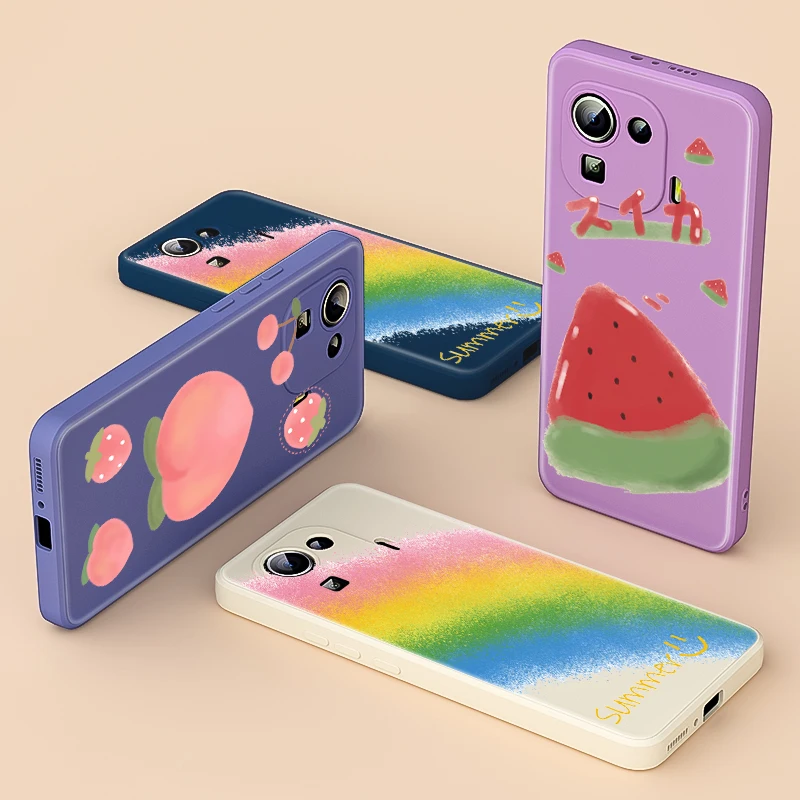 

Cute Cartoon Summer Fruit for Xiaomi 11 Ultra 10T 10 Pro Lite 9 5G Mix 4 3 CC9 Luxury Liquid Silicone Soft Cover Phone Case