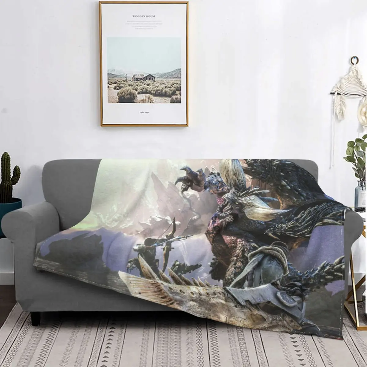 

Manta de franela para juego de ARPG, manta de juego de arma de monstruo cazador, flechas de tiro, cálida, ropa de cama de invier