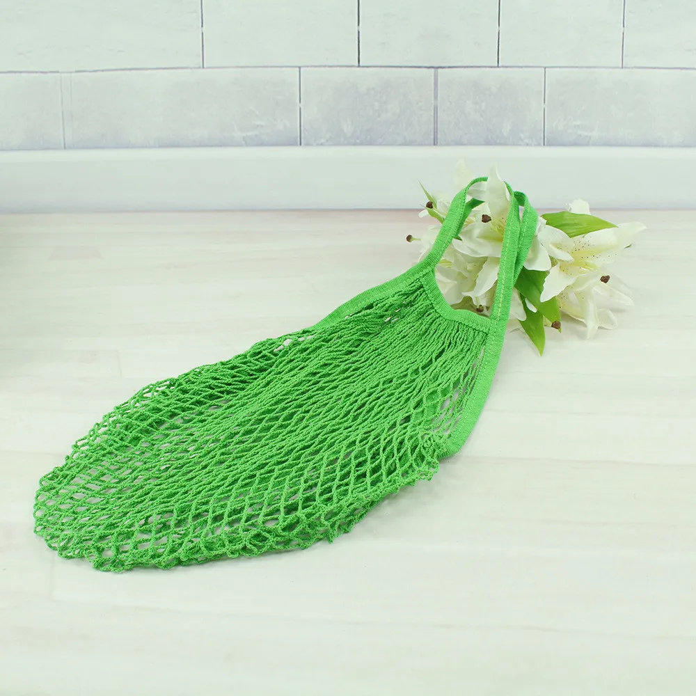 short green Хлопковая Сетчатая Сумка для покупок, многоразовая складная сумка для хранения фруктов, женская сумка для покупок, Сетчатая Сумка для покупок - Цвет: short green