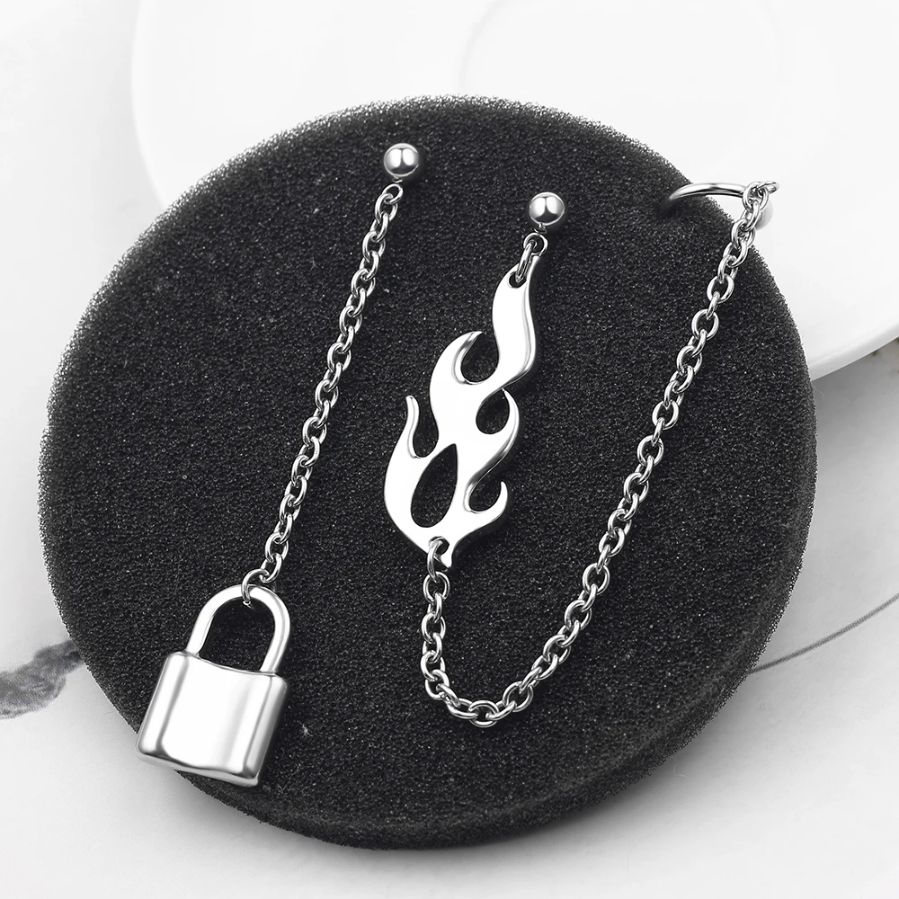 Женские серьги унисекс в стиле панк рок уличные с замком и пламенем Харадзюку