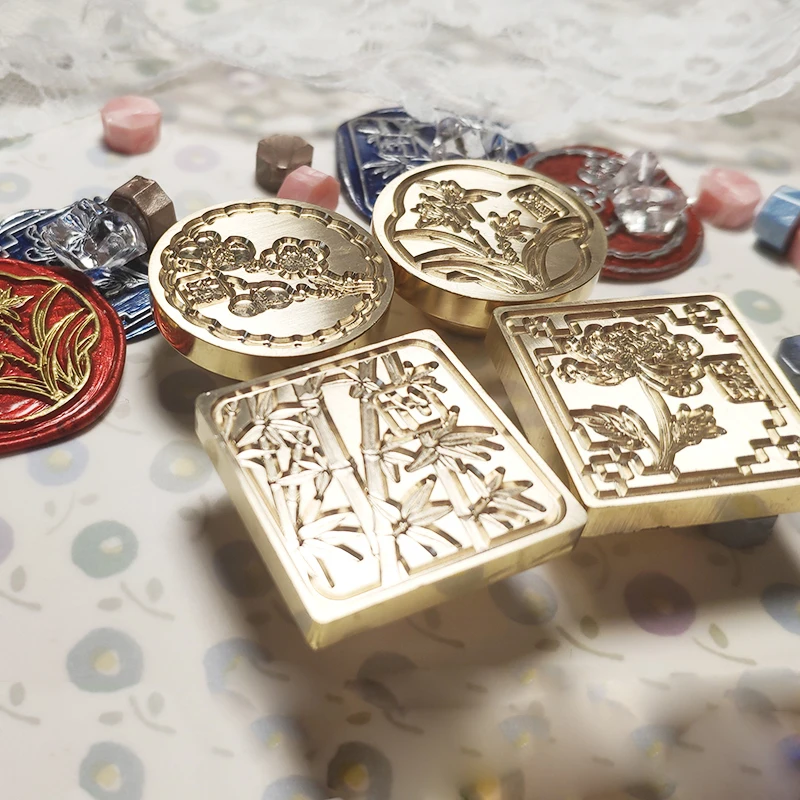 Square Bamboo Wax Stamp Chinese Style Embossed Seal Wedding Greeting Card Decoration Gift Envelope Sealing With Handle | Дом и сад