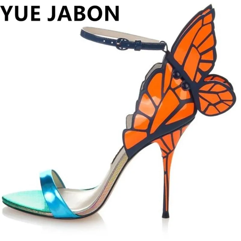 

Women Summer Sandals Fashion Embroidered Satin Butterfly High Heeled Footwear Adjustable Ankle Strap Shoes Women high heels