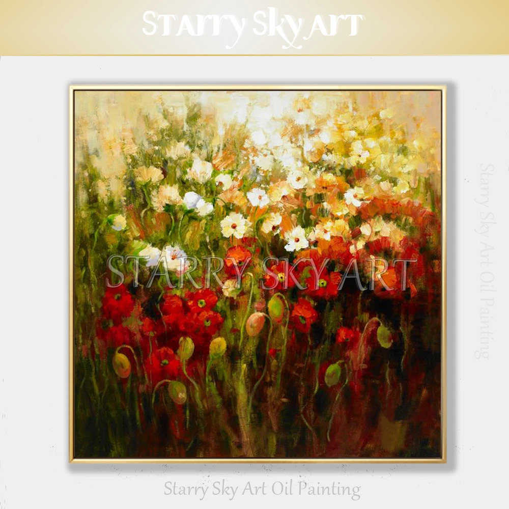 Художественная картина ручной работы яркие цвета дикие живые цветы маслом на