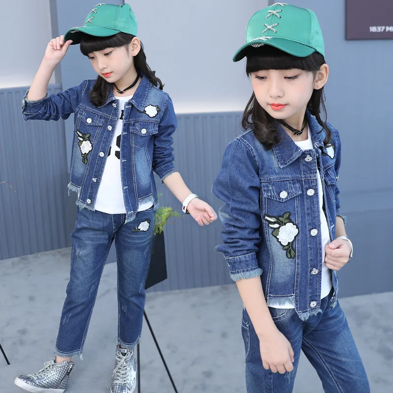Осенняя одежда для девочек Современная джинсовая детская из коровьей кожи