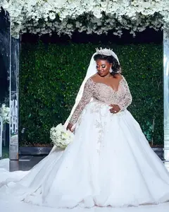 Luxury African Off Shoulder Mermaid Wedding Dress Sweep Train Beading Sequins Top Long Sleeves Plus Size African Bridal Dresse Luxury African Off Shoulder Mermaid Wedding Dress Sweep Train Beading Sequins Top Long Sleeves Plus Size African Bridal Dresse