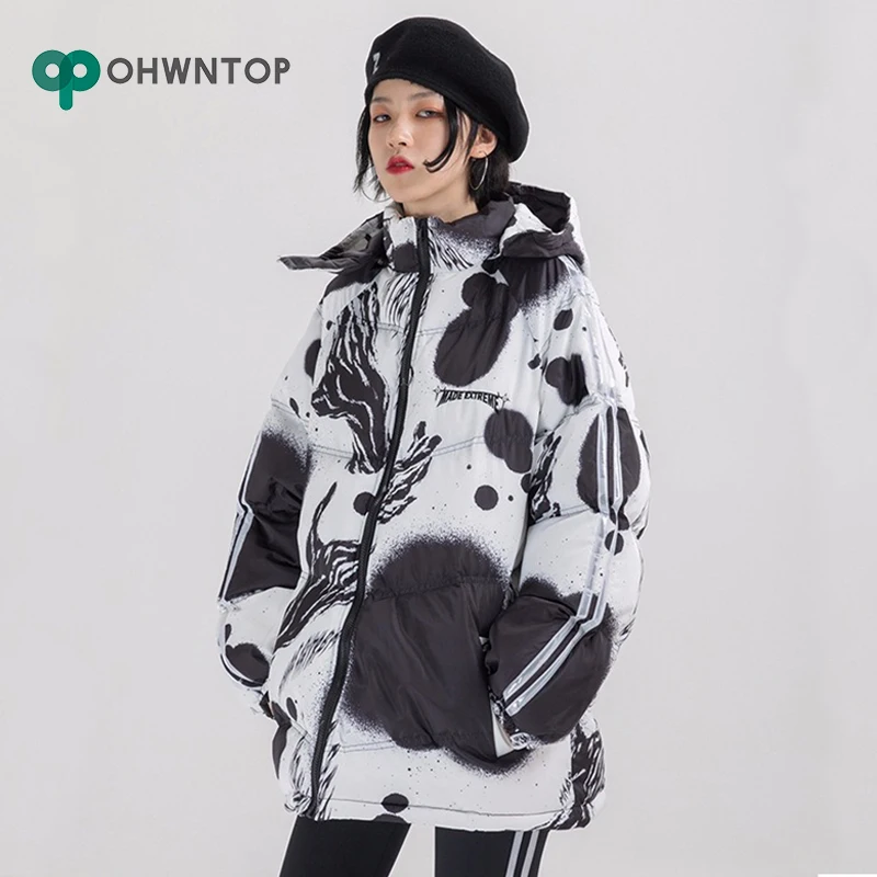 Зимняя куртка для мужчин 3M светоотражающие полосы чернила граффити печати