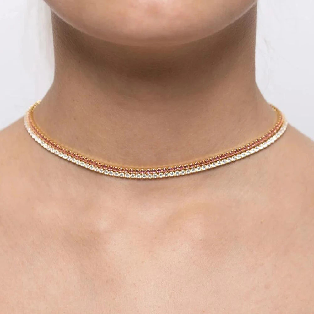 Теннисная цепь Женская ожерелье радужного цвета с фианитом красного синего