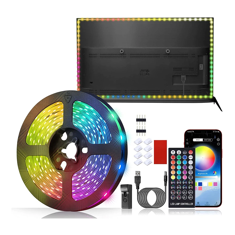 

Светодиодная лента с инфракрасным дистанционным управлением, умный светильник RGB совместимый с Bluetooth, наружная лампа для телевизора, кемпин...