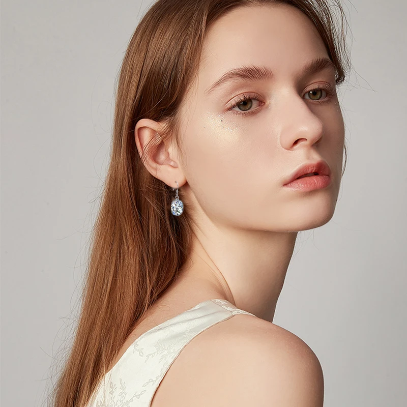 

Oval Diamond Earrings For Women Dangle White Gold Plated 925 Silver Earrings Fine Jewellry Kolczyki Girlfriend Gift Favourite