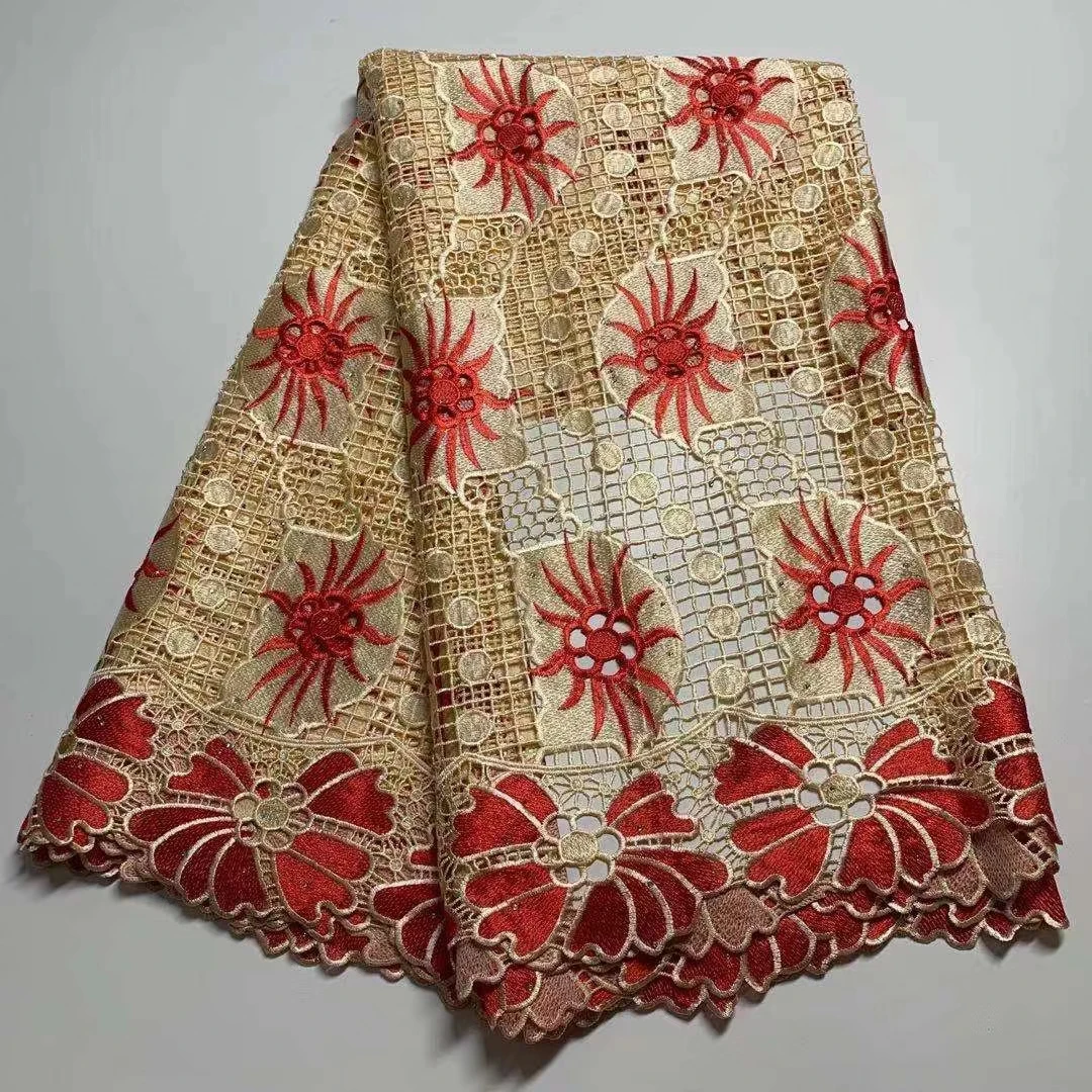 

African Lace Fabric 2021 High Quality Lace Guipure Cord Lace Fabric Net Water Soluble Nigerian Lace Fabric For Party DFS164