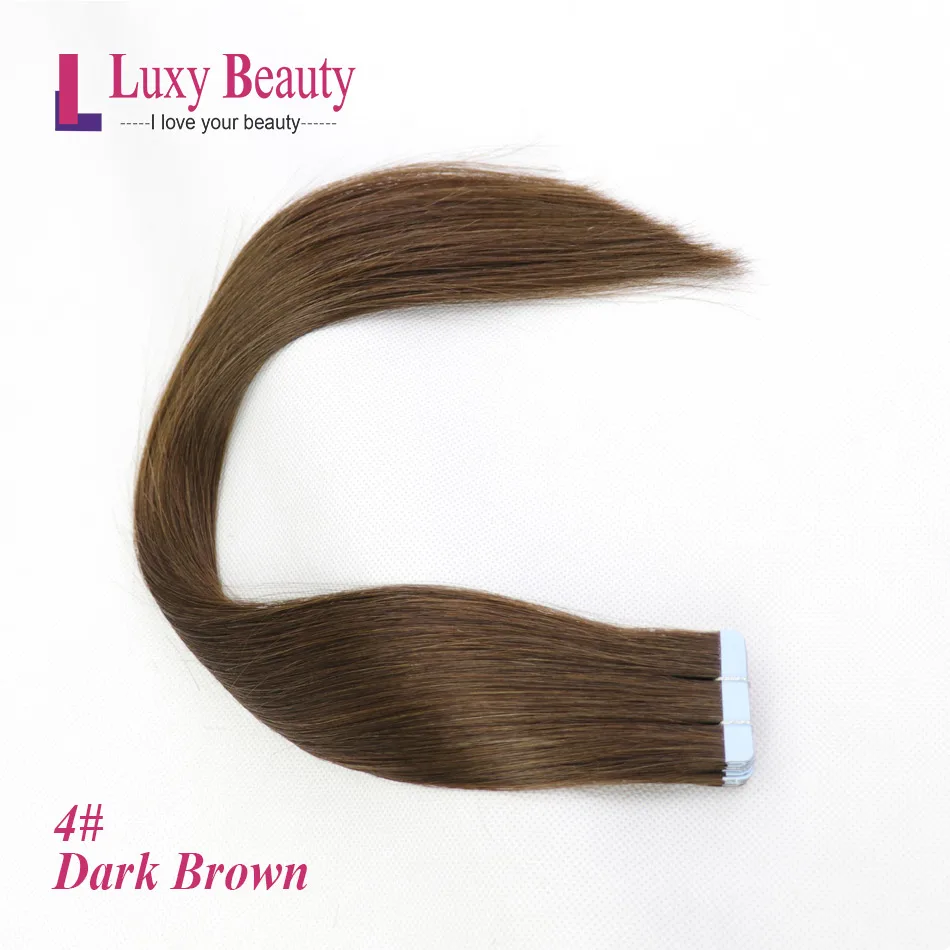 LuxyBeauty 14 дюймов 1.5 г / шт. Лента В Наращивание Человеческих Волос Человеческих Волос Реми Прямой Односторонний Уток Кожи Волос На Клеи 8 Цветов - Цвет: #4