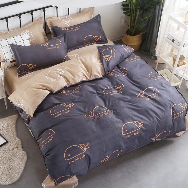 Домашний текстиль серый пододеяльник с рисунком Кита наволочка плоская простыня