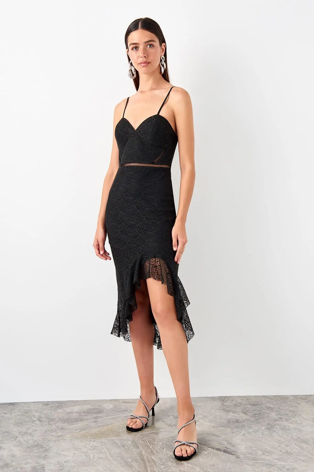 Trendyol черное кружевное платье TPRSS19EL0292|Женские платья| |