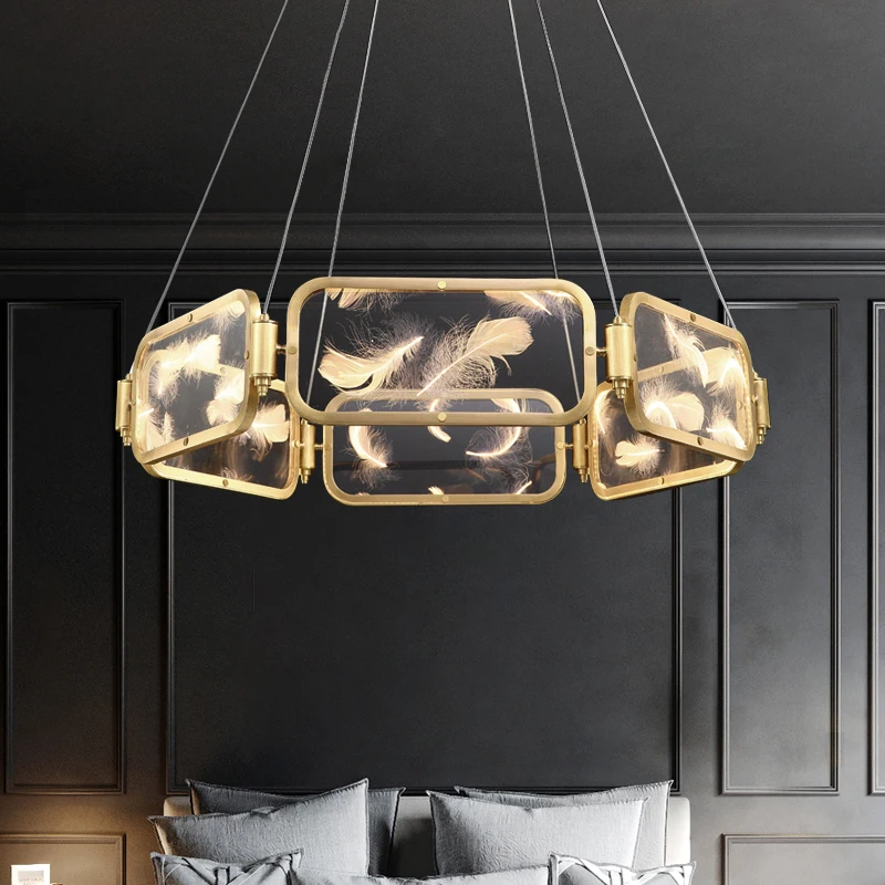 

Роскошная акриловая люстра в стиле постмодерн, простой медный светильник в китайском стиле для гостиной, столовой, спальни