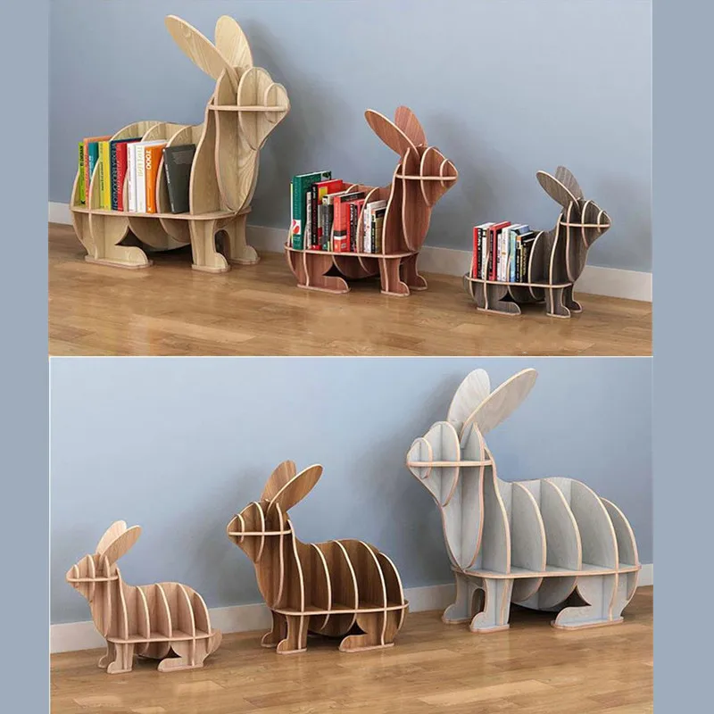 

[HHT] Creative Children's Bookshelf Solid Wood Rabbit Sculpture Bunny Floor Decoration Shelves Home Accessories Crafts Shelf