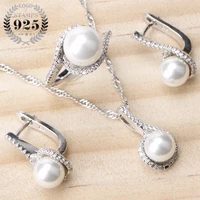 925 sterling silver bridal pearls jewelry sets women wedding jewelry with pearl zircon clips earrings ring pendant necklace set